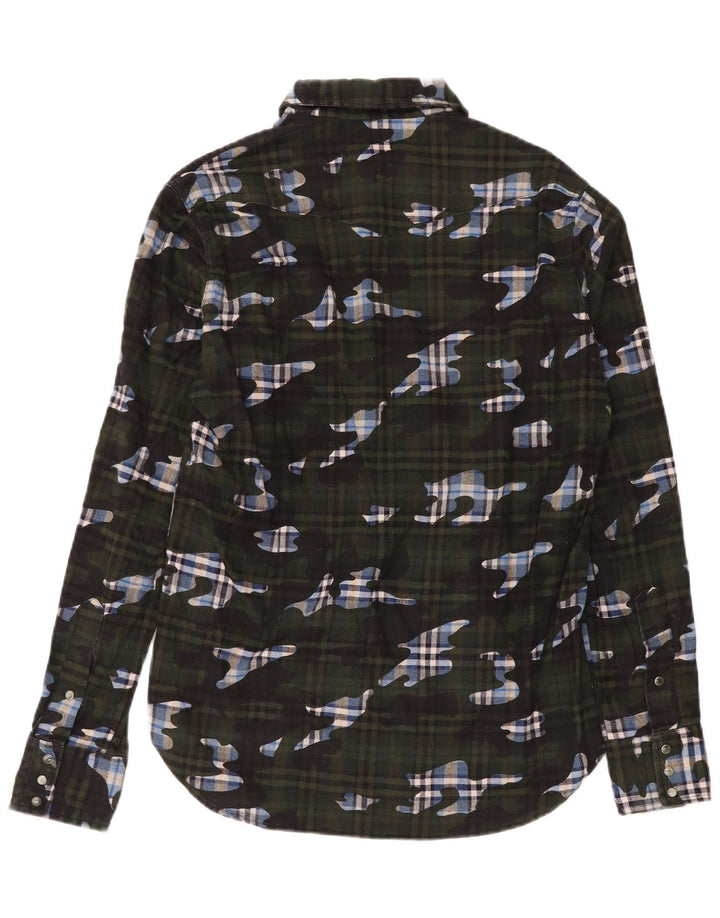 Camisa vintage para hombre talla 39 algodón a cuadros verde medio