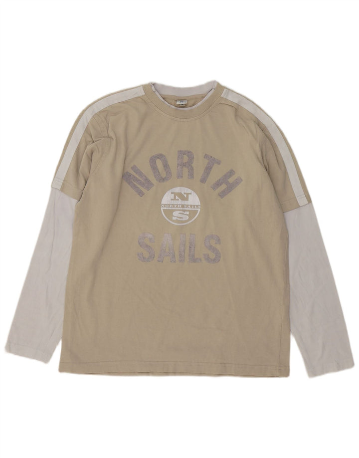 North Sails Hombre Camiseta Estampada De Manga Larga De Algodón Color Block En Beige Medio
