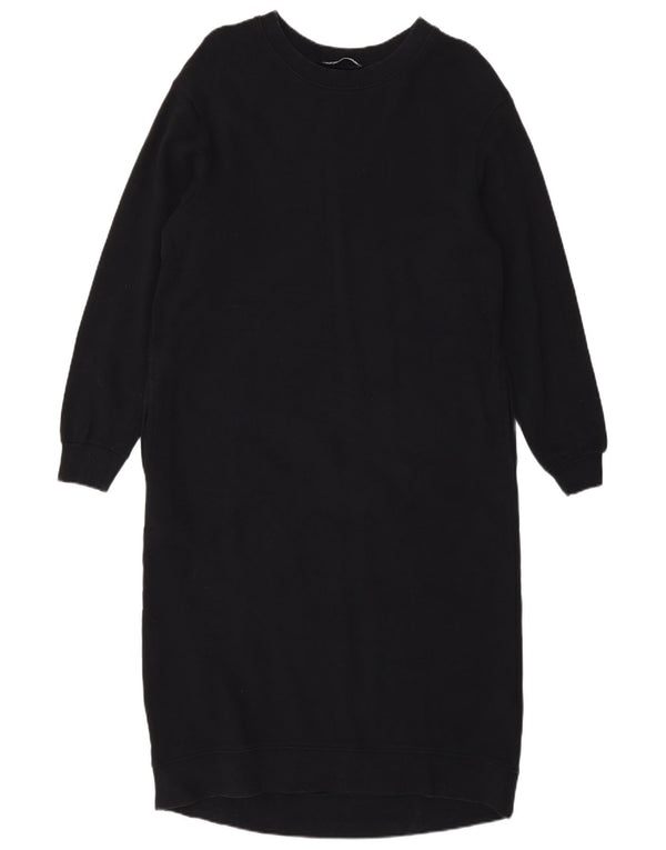 Zara Mujer Vestido Jersey De Manga Larga UK 10 Small Algodón Negro