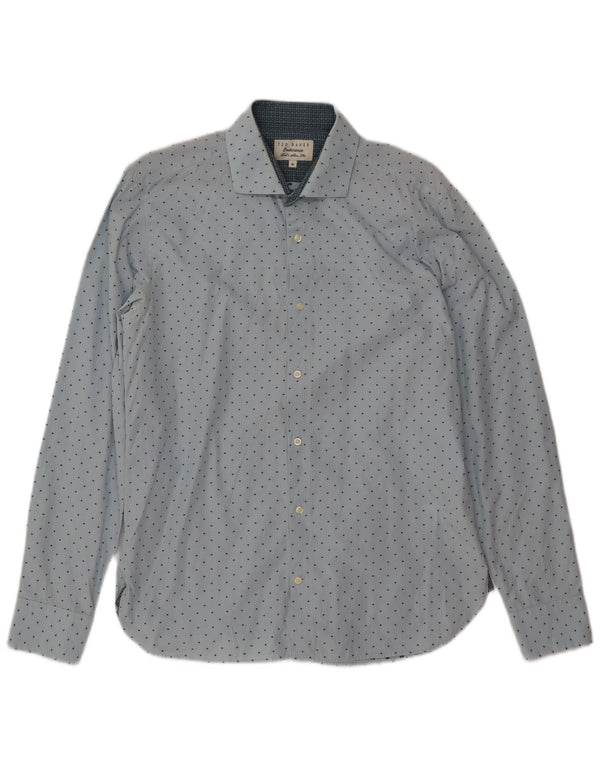 TED BAKER Camisa ajustada para hombre talla 16 Algodón de lunares azules grandes