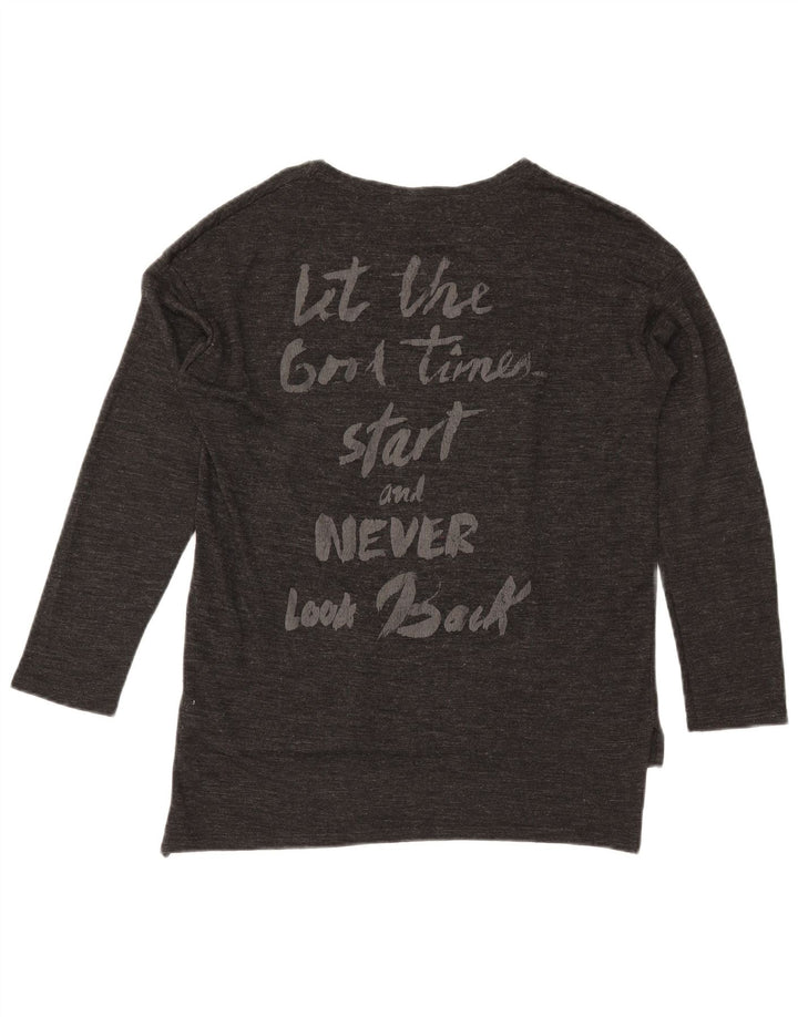 Zara Mujer Top Gráfico Extragrande Manga Larga UK 10 Small Gris