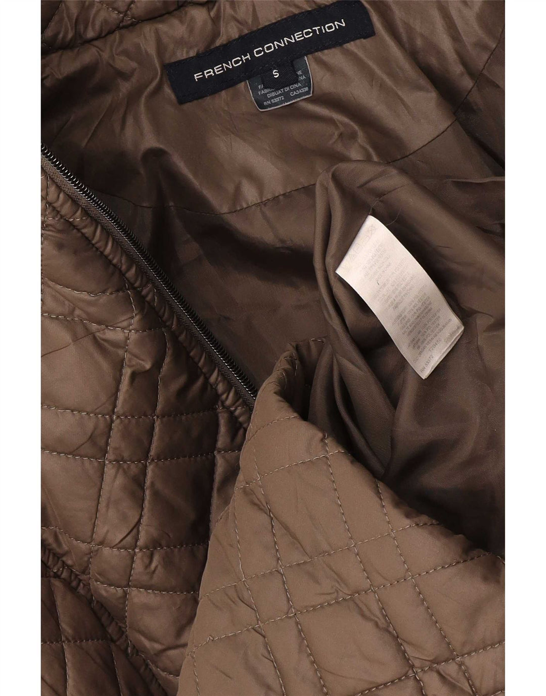 French Connection Abrigo acolchado con capucha para mujer UK 40 Small Brown