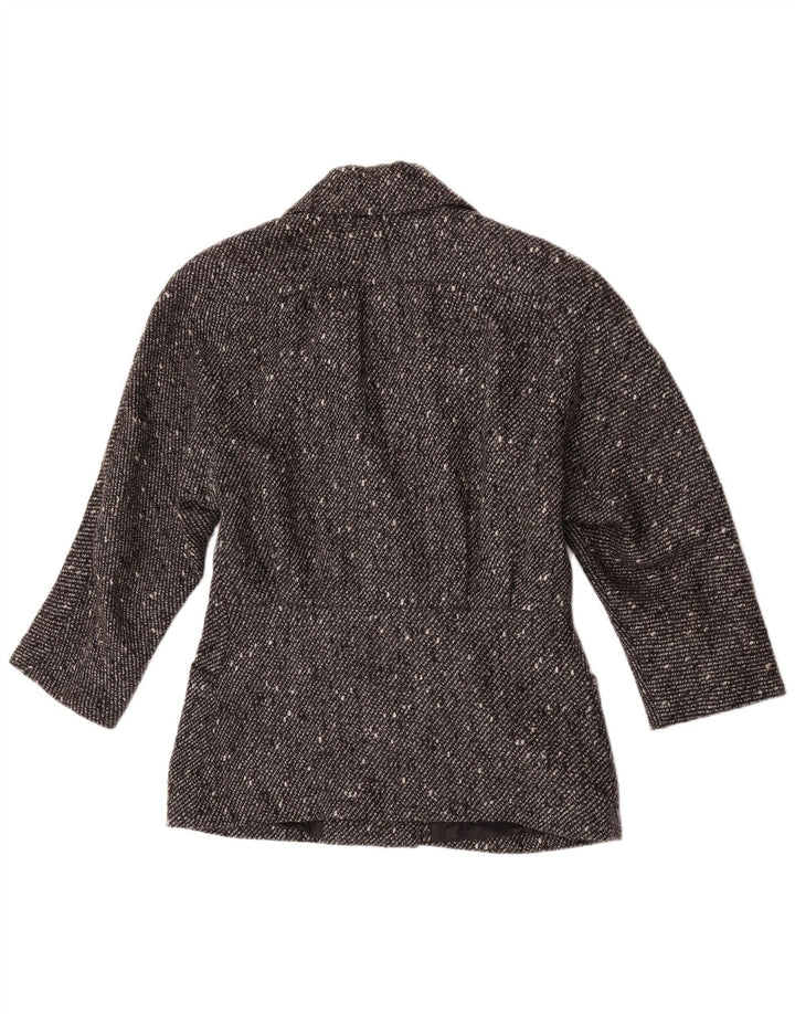 Vintage mujer chaqueta blazer de doble pecho EU 42 lana moteada negra grande