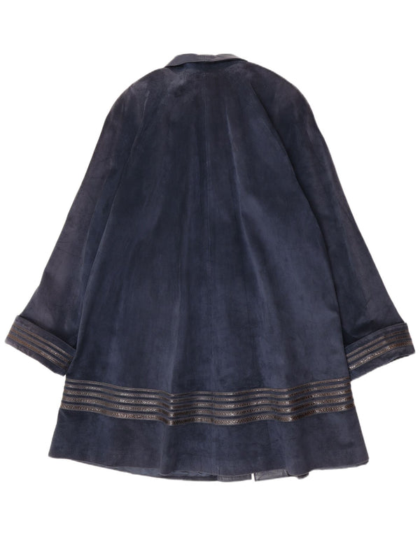 Vintage mujeres suelta ajuste gamuza abrigo Reino Unido 16 grande azul marino rayas