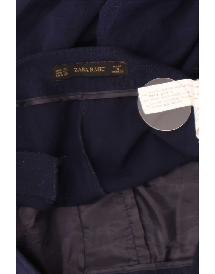 Zara Mujer Pantalón Casual Bootcut XL W32 L34 Poliéster Azul Marino