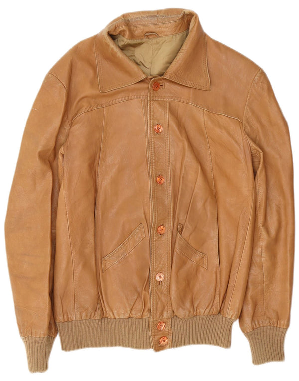 Chaqueta de cuero vintage para hombre IT 54 2XL Marrón
