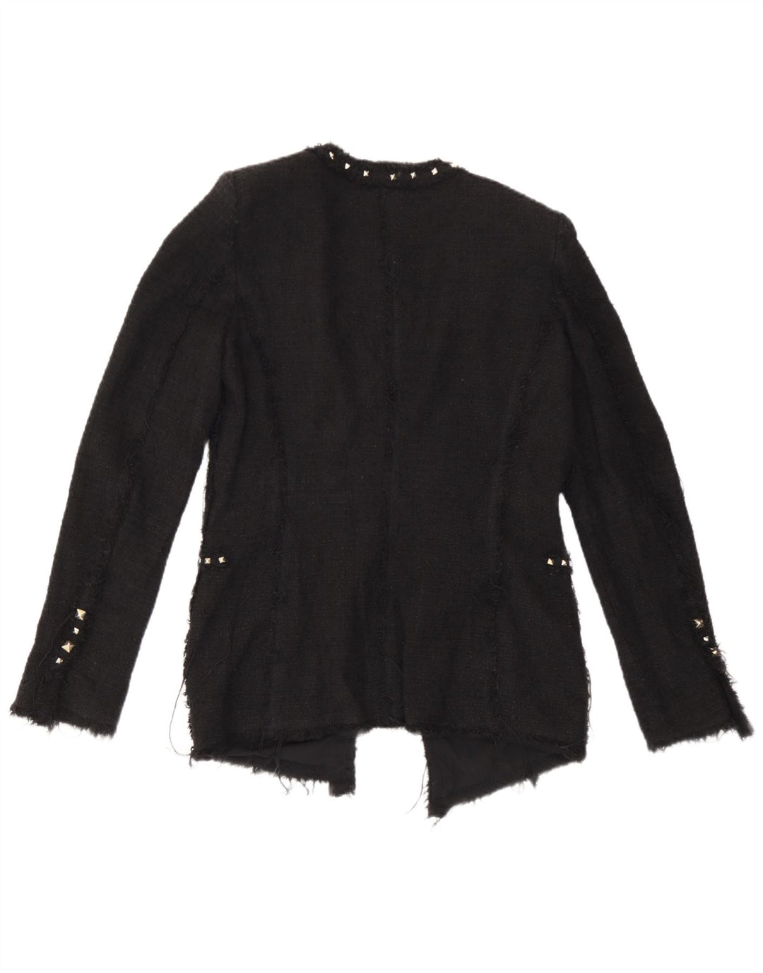Zara Chaqueta Americana Abierta para Mujer UK 12 Mediana Algodón Negro