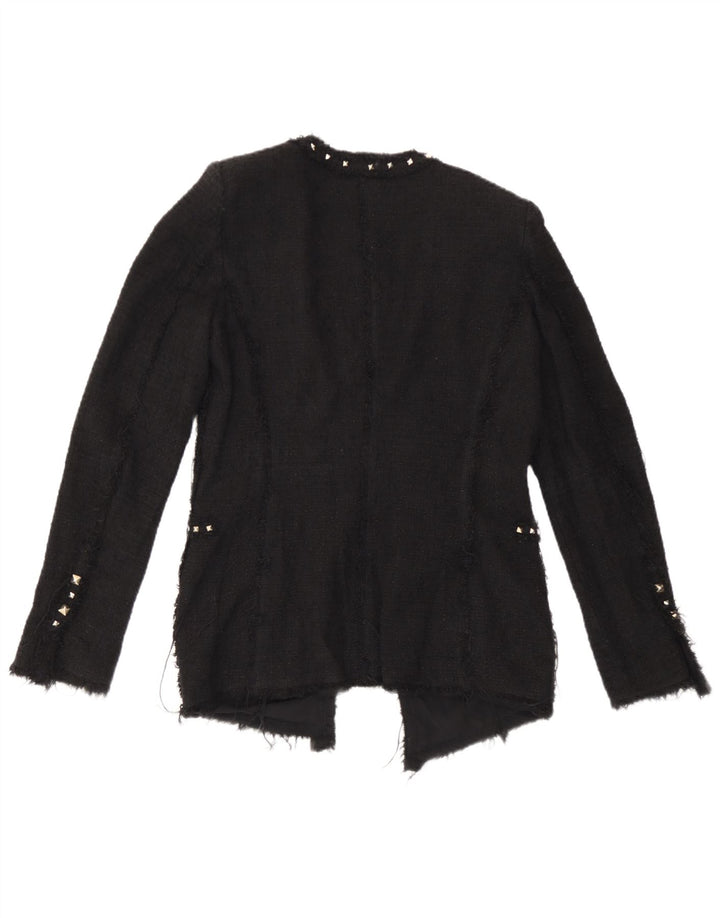 Zara Chaqueta Americana Abierta para Mujer UK 12 Mediana Algodón Negro