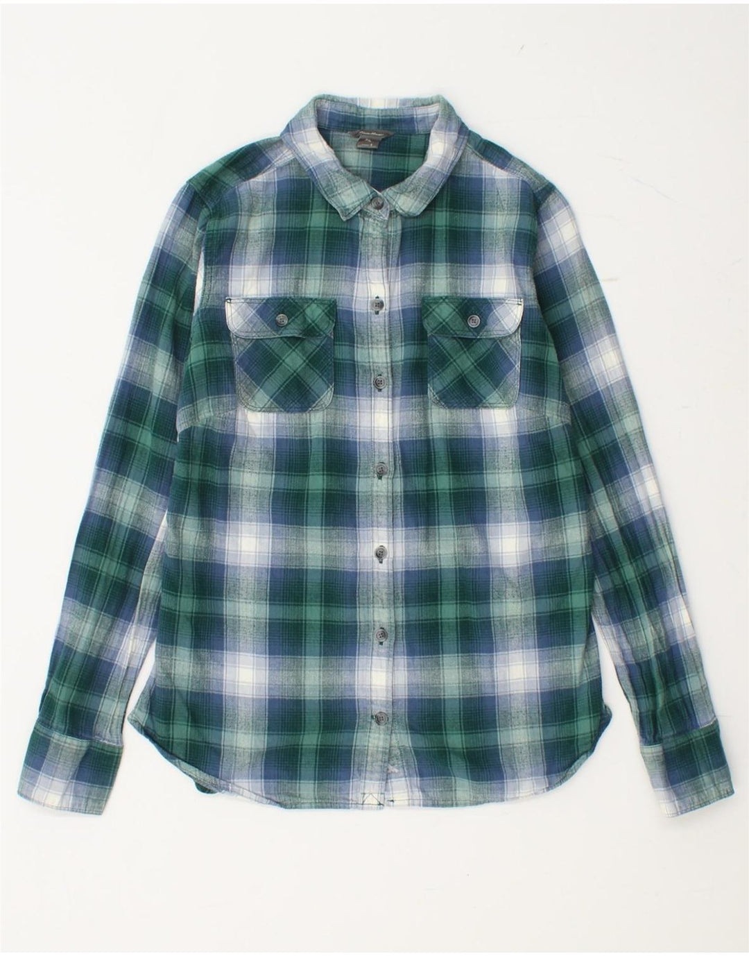 EDDIE BAUER Camisa de franela para mujer UK 10 Small Green Check Cotton