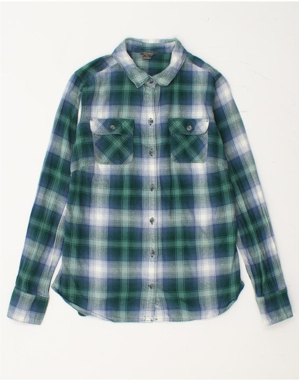 EDDIE BAUER Camisa de franela para mujer UK 10 Small Green Check Cotton