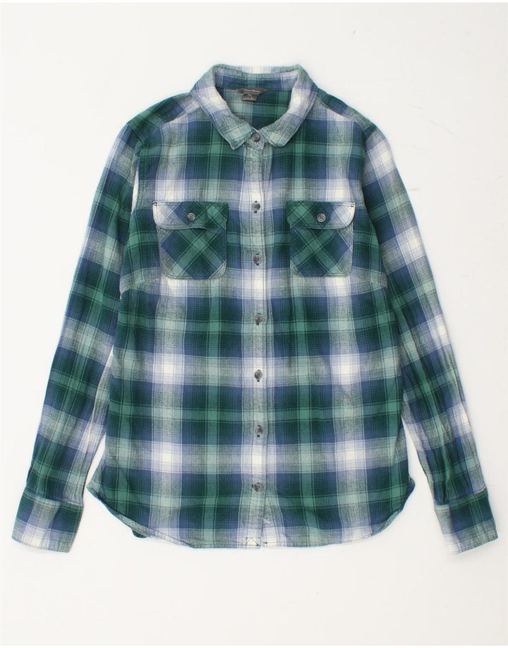 EDDIE BAUER Camisa de franela para mujer UK 10 Small Green Check Cotton