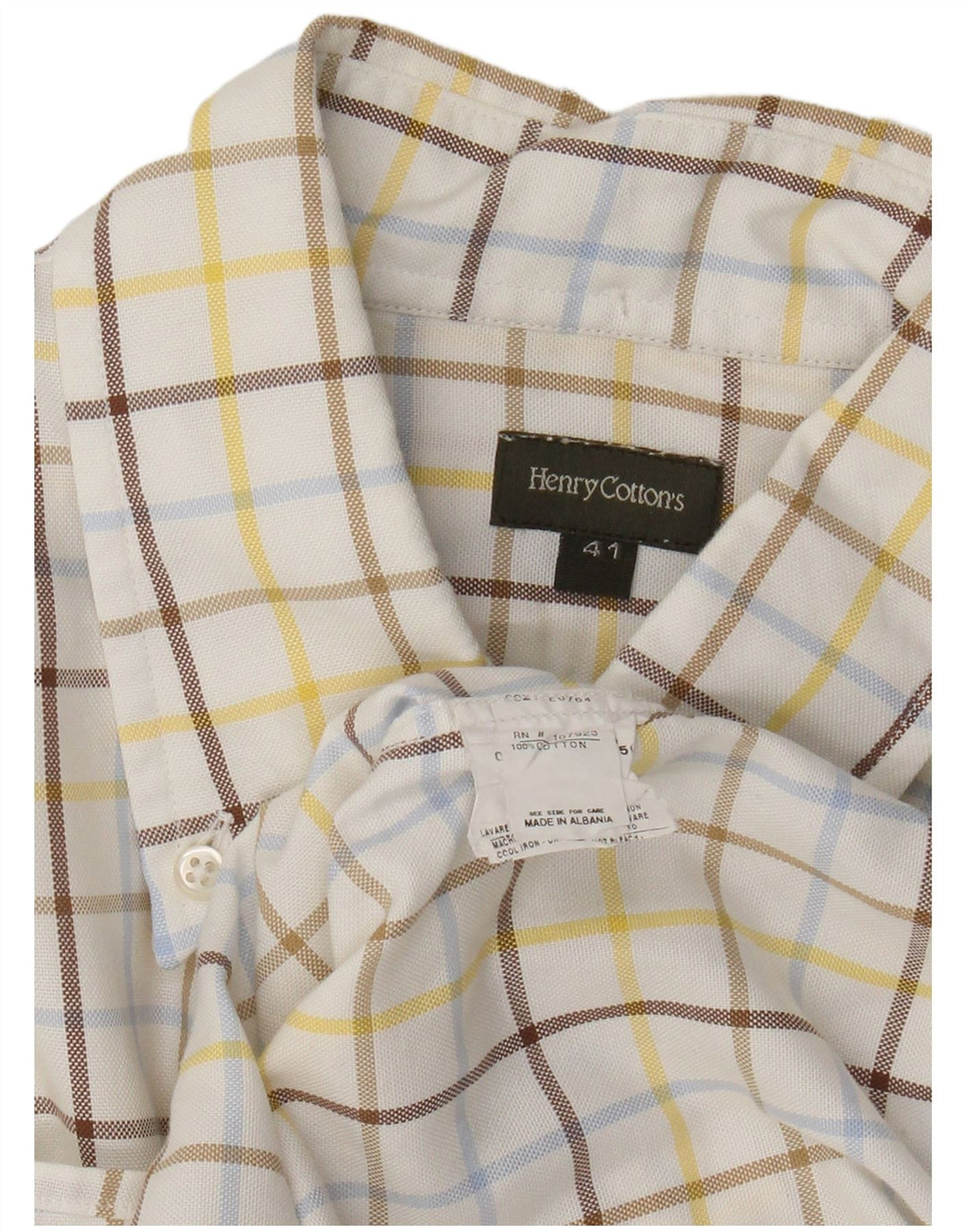 Henry Cottons Camisa para hombre Talla 41 Algodón a cuadros blanco mediano