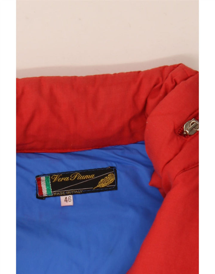 Chaqueta acolchada con capucha vintage para hombre IT 46 Poliéster con bloques de color rojo pequeño