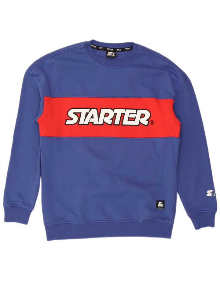 Starter Sudadera Con Estampado De Hombre De Algodón Color Block Azul Medio