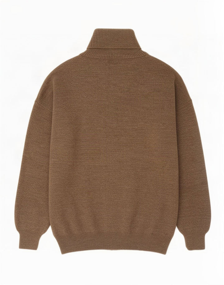 Vintage hombres rollo cuello jersey suéter medio marrón