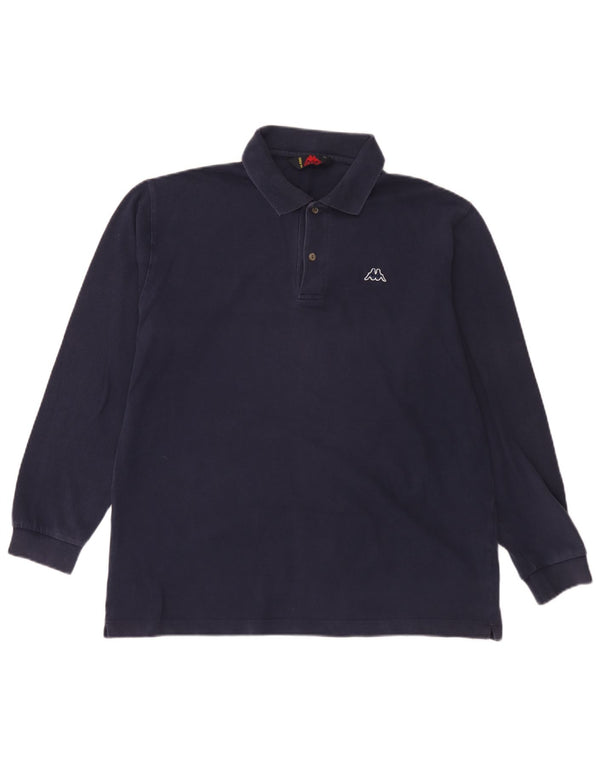 Kappa Polo de manga larga para hombre, tamaño grande, algodón azul marino