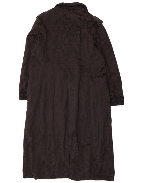 Vintage mujer gabardina Reino Unido 20 2XL algodón floral negro