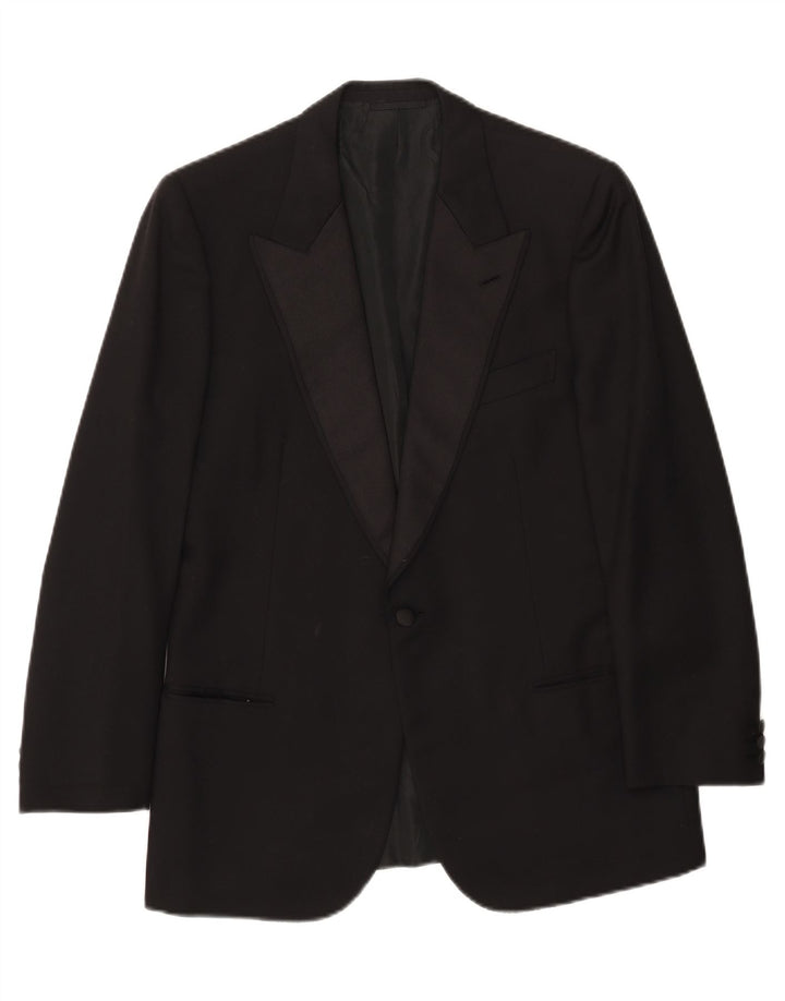 Bresci Chaqueta tipo blazer con 1 botón para hombre, talla 40, talla grande, lana negra