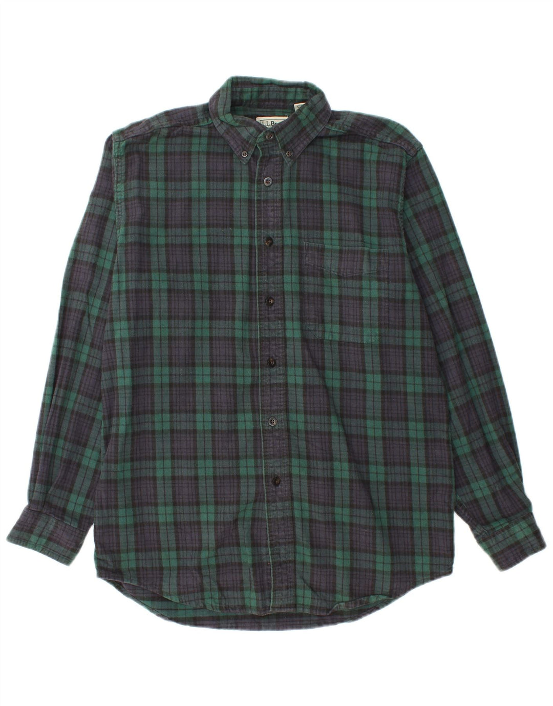 L.L.BEAN Camisa de franela para hombre de algodón a cuadros verdes pequeños