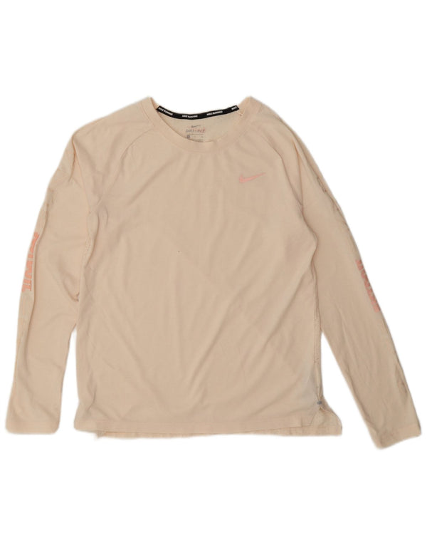 Nike Mujer Dri Fit Graphic Top Manga Larga UK 10 Pequeño Poliéster Blanco