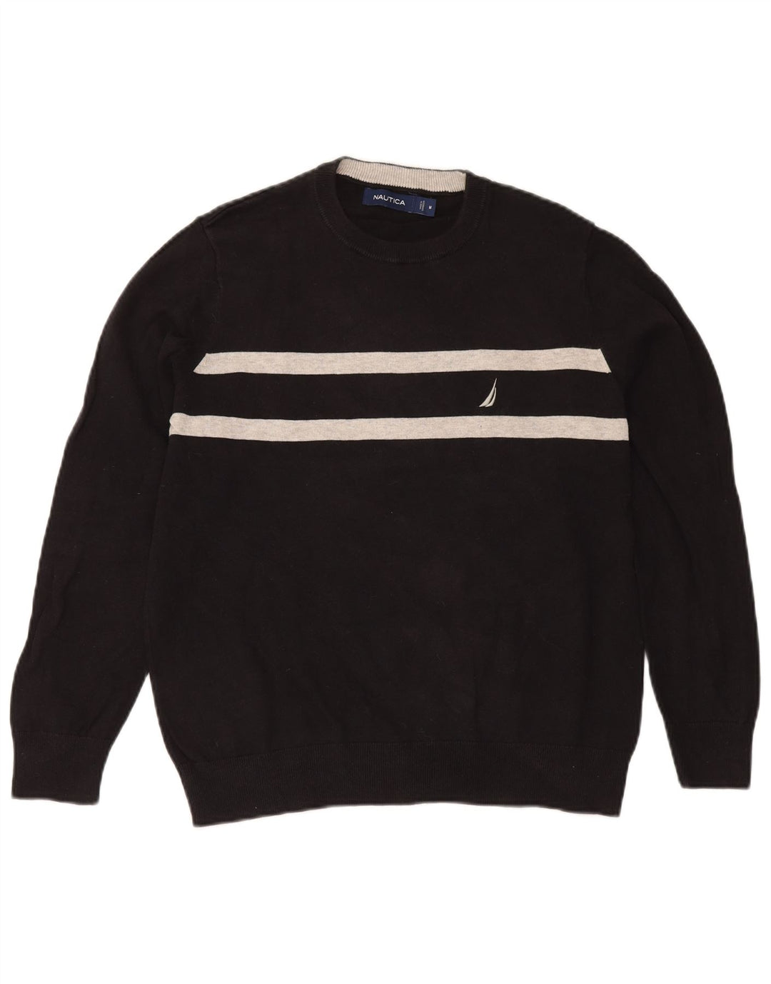 Nautica Jersey de cuello redondo para hombre de algodón a rayas negro mediano