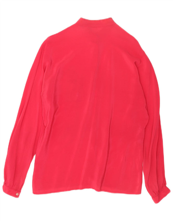 Vintage mujer camisa gráfica blusa Reino Unido 14 Acetato rosa medio