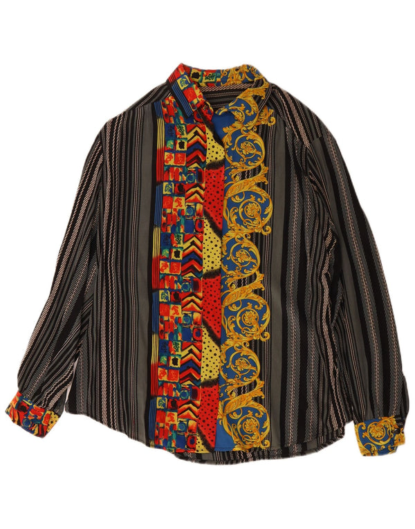 Vintage mujer camisa blusa Reino Unido 14 grande gris Paisley