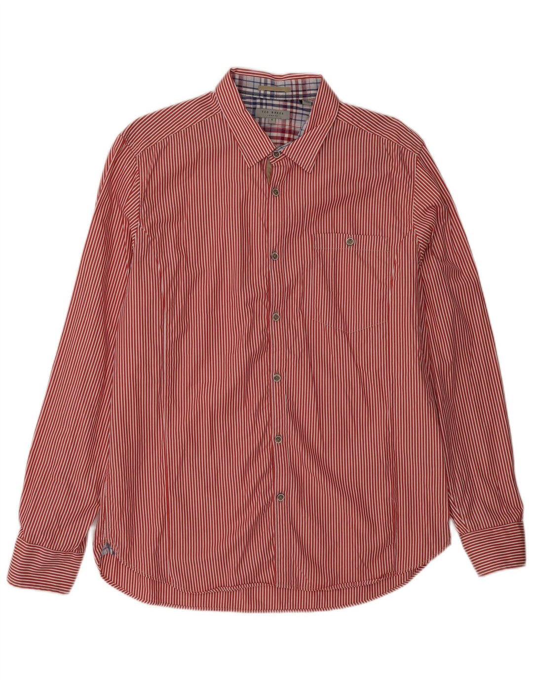 TED BAKER Camisa para hombre Talla 5 XL Algodón a rayas rojas