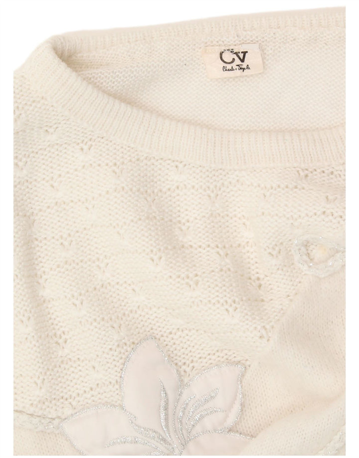 CHARLES VOGELE Jersey de cuello redondo para mujer UK 40 XL Blanco Floral