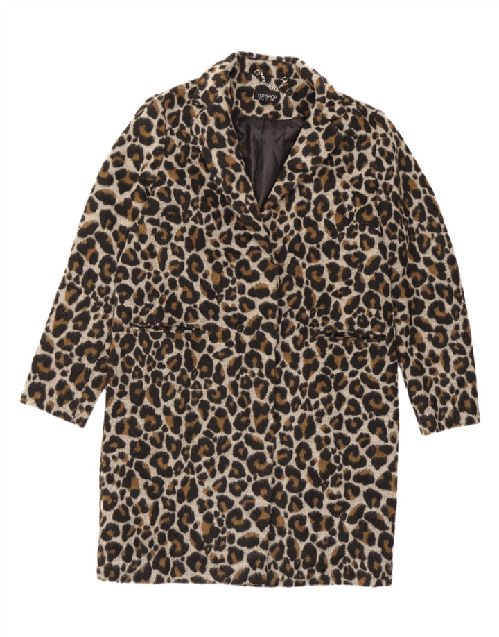 Topshop Abrigo extragrande para mujer UK 10 Pequeño marrón Estampado animal Poliéster