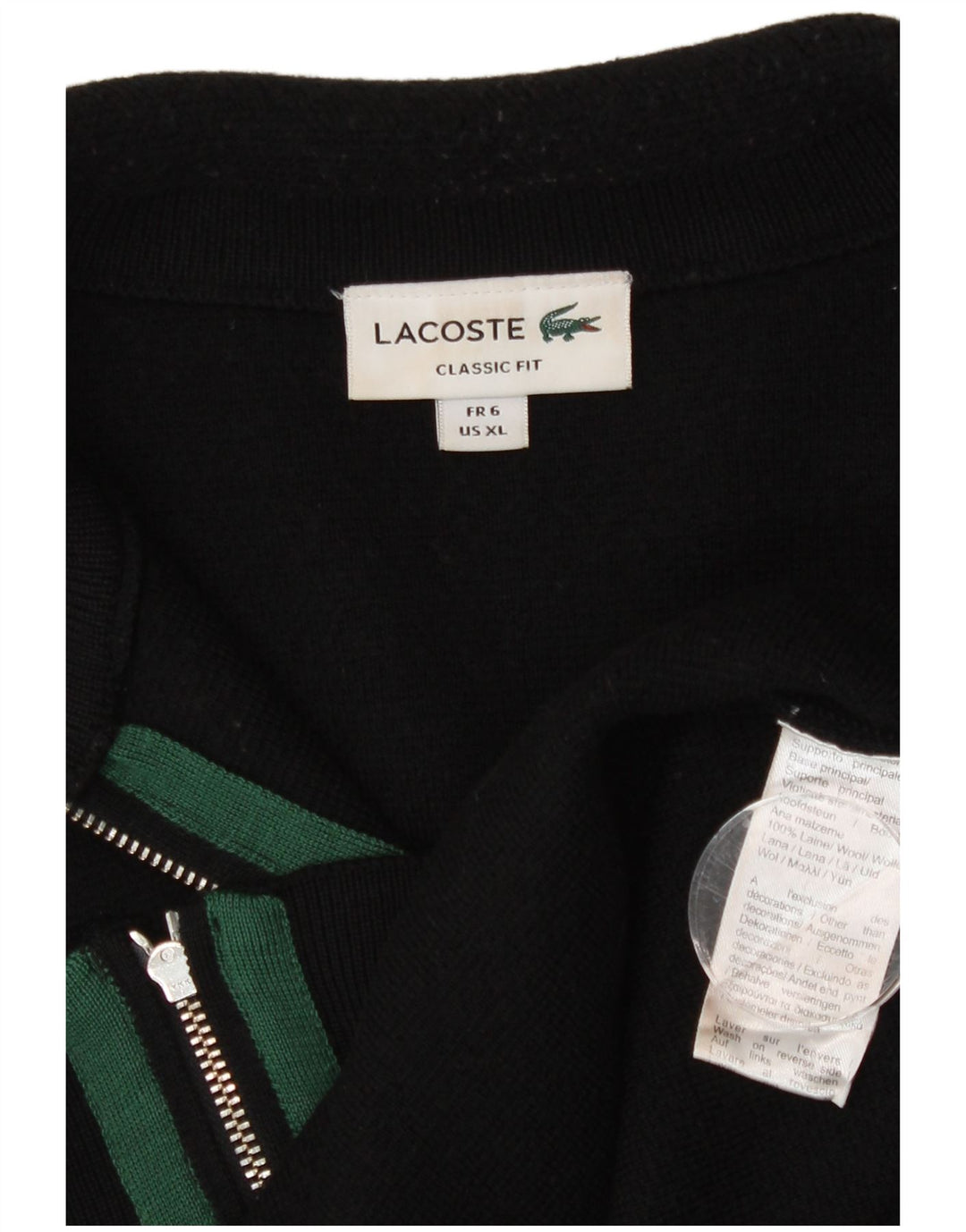 Suéter tipo cárdigan para hombre Lacoste Talla 6 XL Lana negra