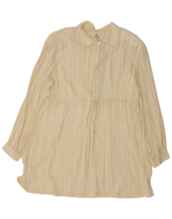 Vintage mujer vestido de camisa de gran tamaño Reino Unido 14 seda de rayas amarillas medianas
