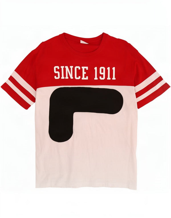 Fila Camiseta gráfica para hombre Top Medium White Colourblock Cotton