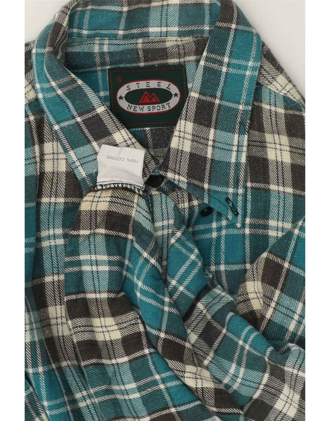 Camisa de franela vintage para hombre algodón a cuadros azul pequeño