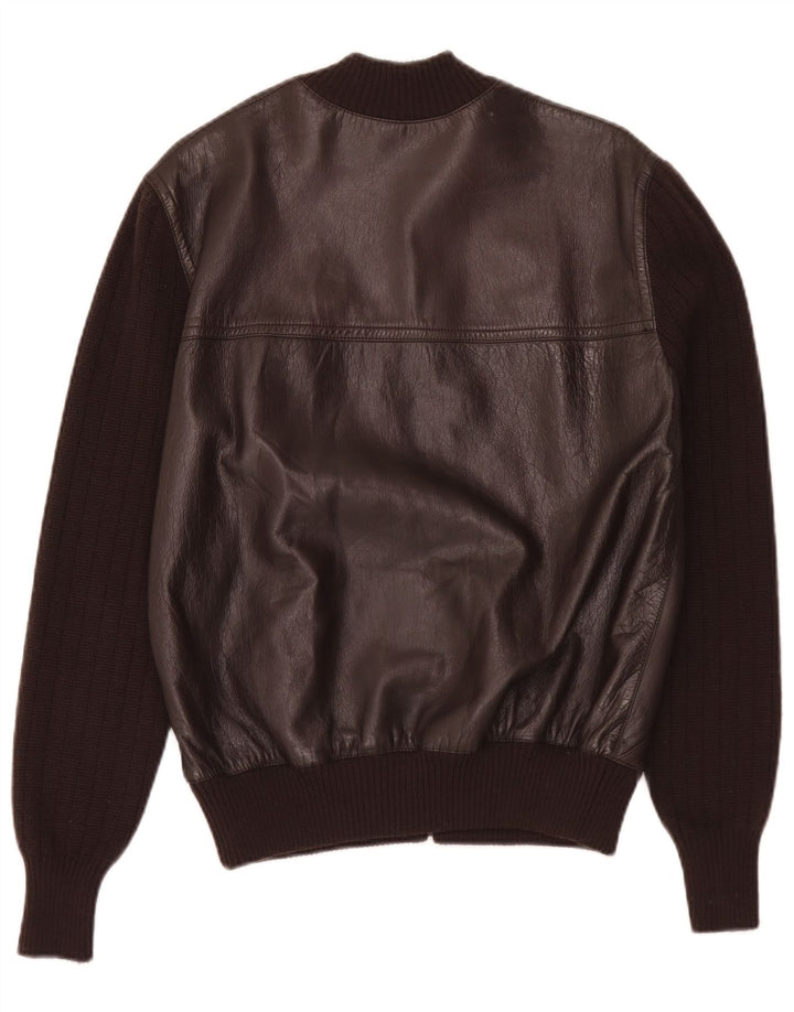 Chaqueta de cuero de punto vintage para mujer IT 44 Marrón medio