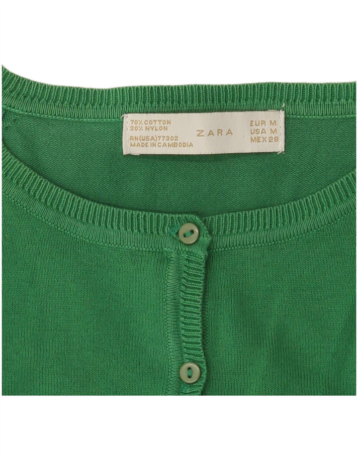 Zara Mujer Cárdigan Suéter UK 12 Algodón Verde Medio