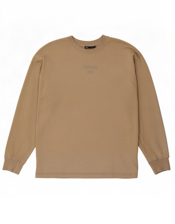 Zara Mujer Top Oversize Manga Larga Algodón Beige Medio