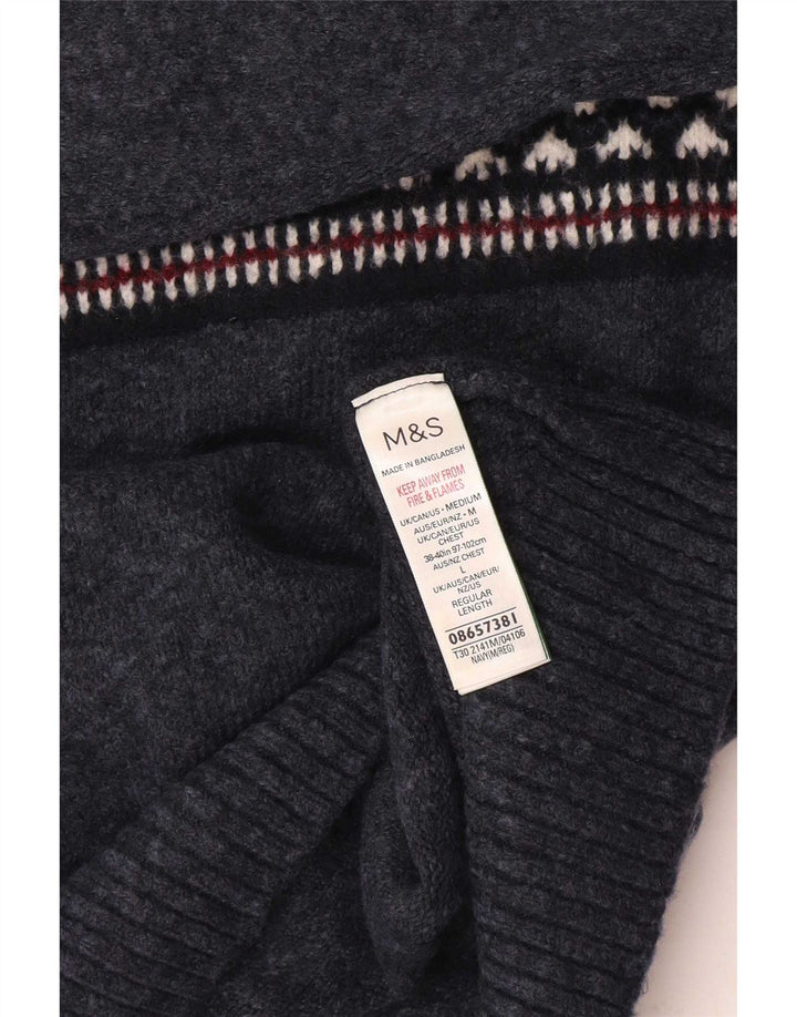 Marks & Spencer Jersey con cuello vuelto para hombre, talla grande, color azul marino, Fair Isle