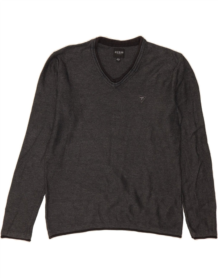 GUESS Mens V-Neck Jumper Sweater Small Grey Cotton Vintage Guess and Second-Hand Guess from Messina Hembry 