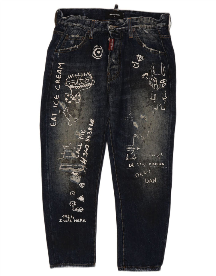 Dsquared2 Jeans recortados gráficos para mujer IT 44 Medium W34 L23 Azul marino