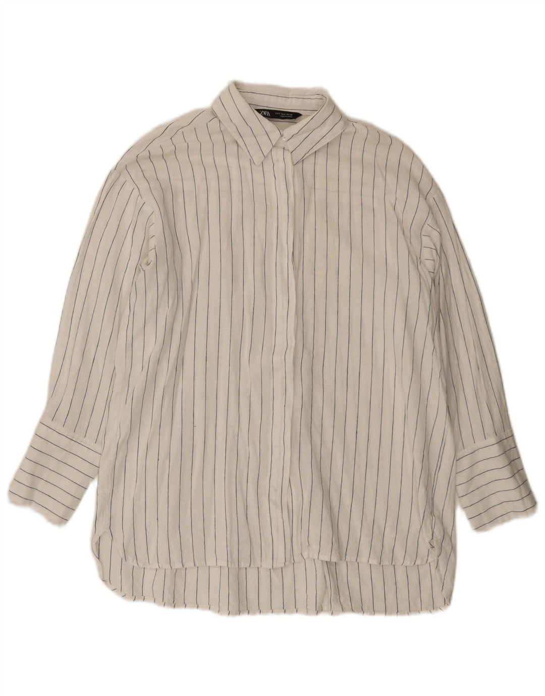Zara Camisa Larga Extragrande De Mujer UK 10 Small White Pinstripe
