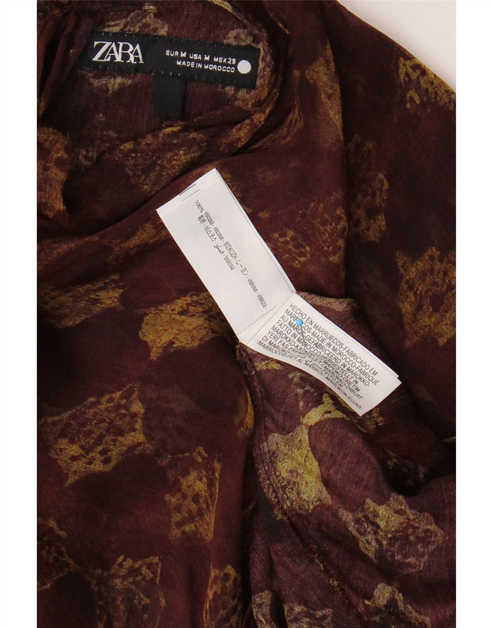 ZARA Womens See Through Blouse Top UK 14 Medium Brown Geometric Vintage Zara and Second-Hand Zara from Messina Hembry 