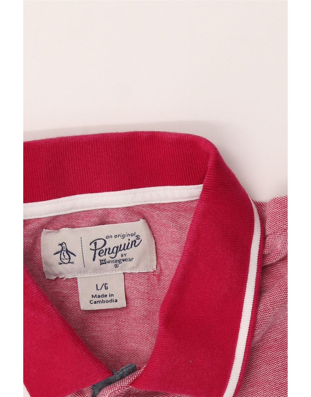 PENGUIN Mens Polo Shirt Large Pink Striped Vintage Penguin and Second-Hand Penguin from Messina Hembry 
