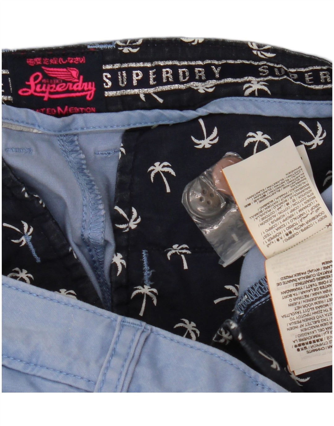 SUPERDRY Pantalones cortos chinos para mujer W34 Algodón azul grande