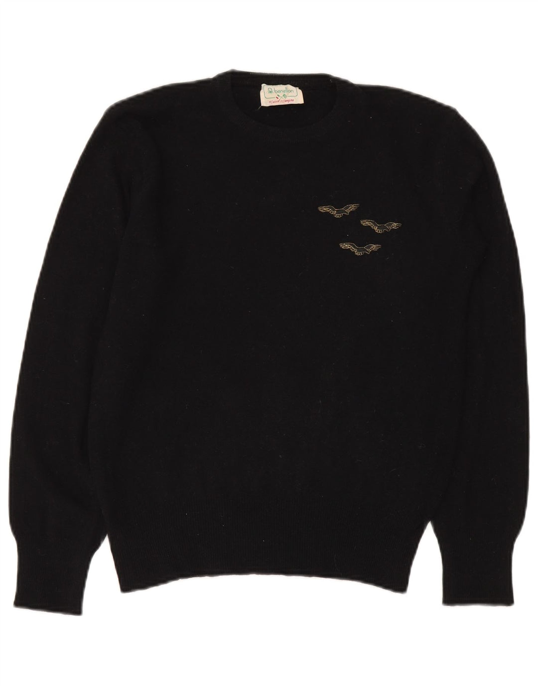 Benetton Jersey Mujer Cuello Redondo IT 50 XL Lana Negro