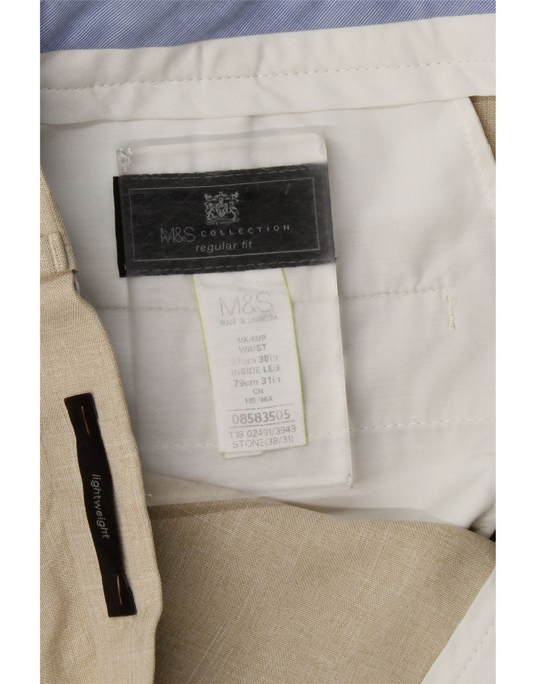 Marks & Spencer Pantalones de traje rectos de corte regular para hombre W38 L31 Cuadros beige