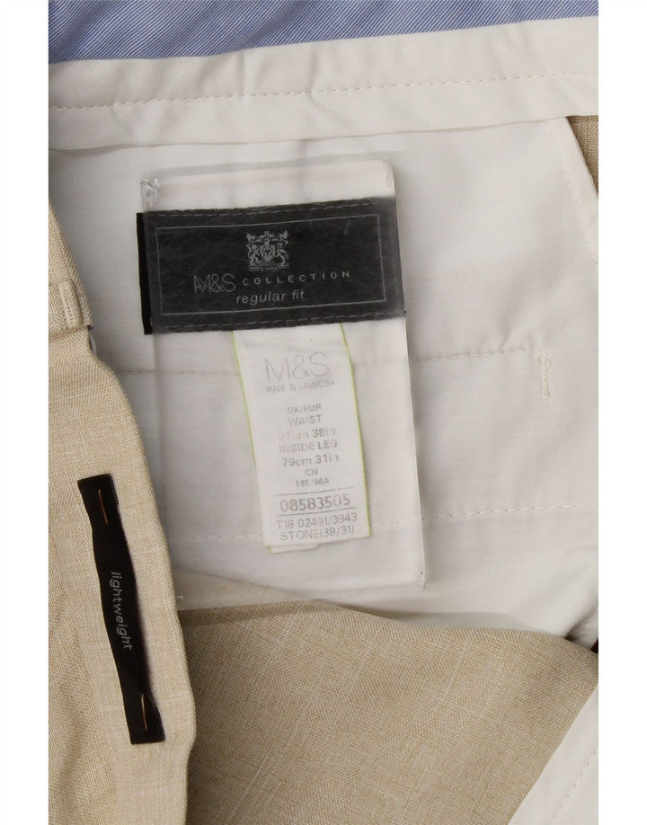 Marks & Spencer Pantalones de traje rectos de corte regular para hombre W38 L31 Cuadros beige