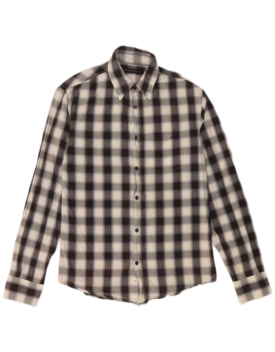 Camisa de hombre French Connection de algodón a cuadros negros pequeños