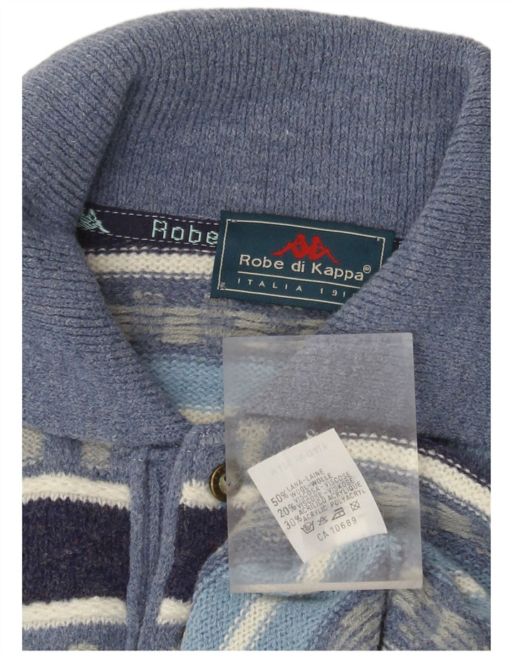 Kappa Hombre Polo Neck Jumper Sweater Large Lana A Rayas Azul