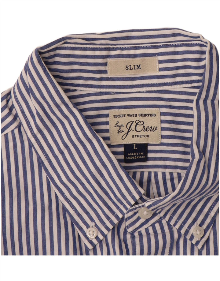 J. CREW Camisa ajustada para hombre de algodón a rayas azul marino grande